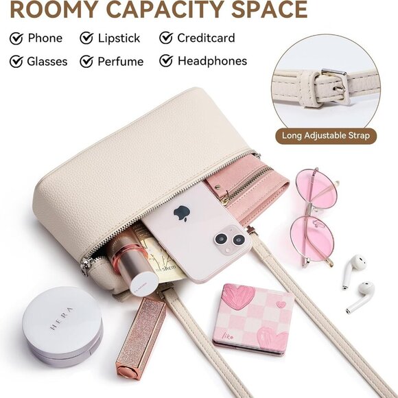 KALIDI Quiet Luxury Crossbody Bag in Apricot White - Chic & Spacious Style - Picture 5 of 6